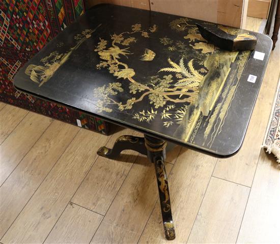 A 19th century Chinese Export black and gilt lacquered tea table.